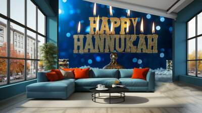 happy hannukah greeting card with candles Wall mural