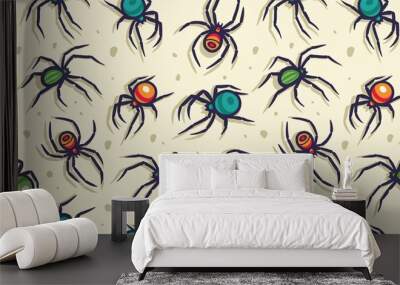 Colored pattern with spider for halloween party Wall mural