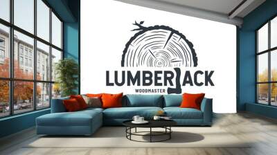 Emblem of lumber wood with axe lumberjack Wall mural