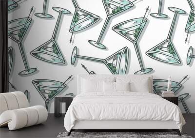 Pattern wallpaper of alcohol cocktail martini with olive bar design Wall mural