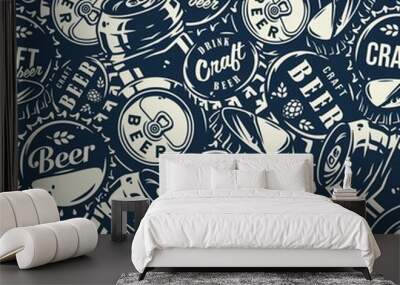 Pattern with curved metal cork and craft beer can Wall mural