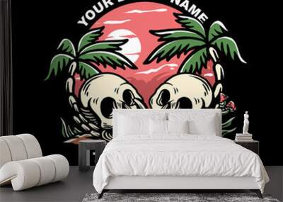 summer skull with palm illustration Wall mural