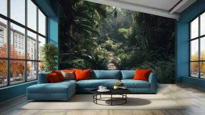 Wallpaper featuring lush jungles in SW Asia. Generative AI Wall mural