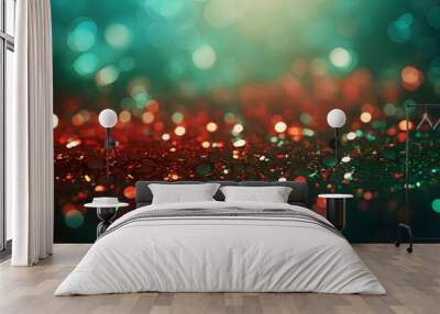 3D render Forest green and red christmas xmas abstract glitter sparkler background. de-focused wallpaper for template. presentation. copy text space. Wall mural