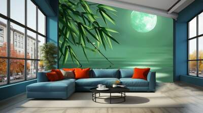 A green moon is reflected in the water Wall mural