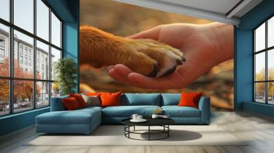 A human hand reaching out to hold a dogs paw with a heartshaped spot, capturing the essence of companionship Wall mural