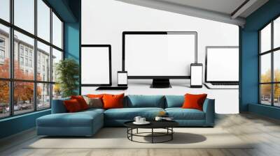 A row of electronic devices including a laptop, tablet Wall mural