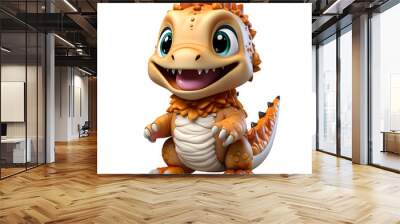 cute dinosaur t-rex model 3d orange pumpkin halloween on transparent background cutout, PNG file. cartoon Style Wall mural