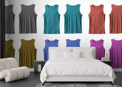 Set of Blank Tank top colorful front and back view#01 cutout on transparent background. Mockup template product presentation. Wall mural