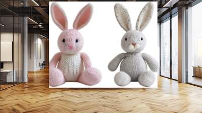 Set of fur rabbit plush stuffed toy isolated cutout on transparent background. Easter day-valentine's day. advertisement. product presentation. banner, card, t shirt, sticker. Wall mural