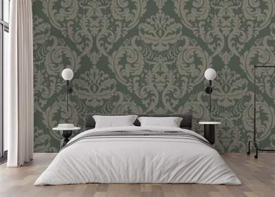 Damask ornament pattern in green color. Vector Wall mural