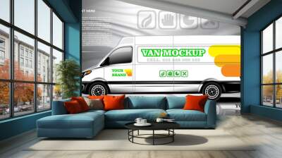 Digital vector white realistic vehicle car mockup, ready for your logo and design . Template for advertising and corporate identity. Food delivery. Illustrated vector. Blank transportation. Mockup Wall mural