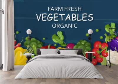 Farm fresh vegetables Vector banner. Store shop grocery detailed illustrations posters Wall mural