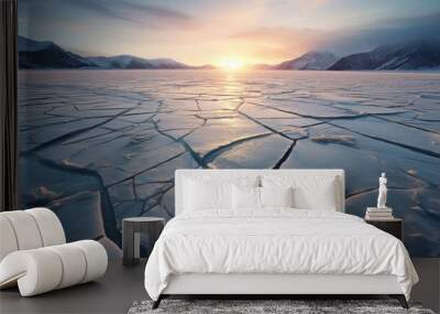 Frozen lake view sunrise in the mountains Wall mural