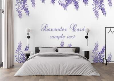 Lavender Card with flowers in watercolor paint style Vector . Gentle blossom floral bouquet. Vintage Label with lavender beautiful fragrance Wall mural