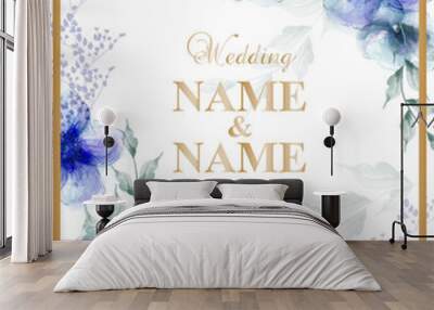 Wedding card with watercolor blue flowers Vector illustrations Wall mural