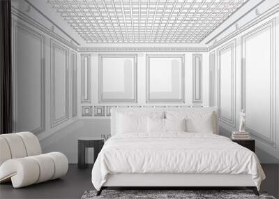 White classic interior design background Vector illustration. Detailed elegant decorations Wall mural