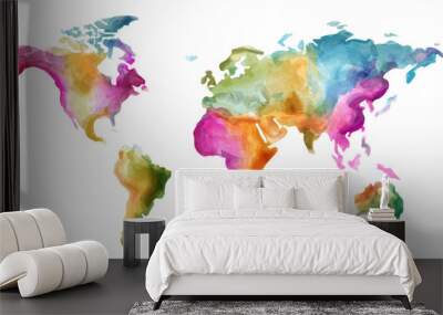 World map Vector watercolor. Colorful illustration grunge effects Wall mural