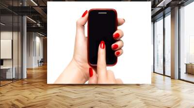 Elegant woman hands holding a smartphone Wall mural