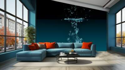 Splashing water with oxigen bubbles. Underwater background Wall mural