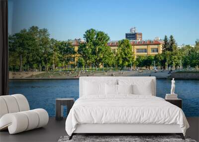 Wroclaw, view from the Tumski bridge to the Amphitheater pier, in the background the academy of fine arts. Wall mural