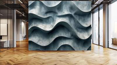 Blue Modern Interior Wavy Wallpaper Influenced by Scandanavian Minimalist Design, Surface Material Texture Wall mural