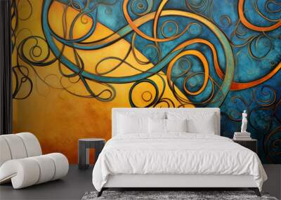 Hand painted wallpaper of Celtic style in rich colors, surface material texture Wall mural