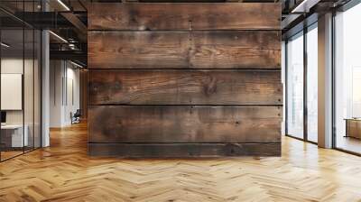 Medieval teak wood boards arranged horizontally with nails in the wood, surface material texture Wall mural