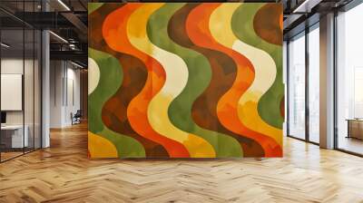 Multicolor wave 1970s interior wallpaper, surface material texture Wall mural