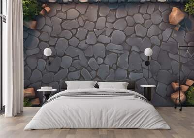 top down illustrated asset of a stone bridge environment, material texture Wall mural