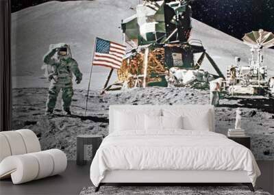 Astronaut on lunar (moon) landing mission. Elements of this image furnished by NASA. Wall mural