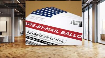 Mockup of Vote by Mail Ballot envelopes and application letter to vote by mail for election.	 Wall mural