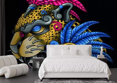 skull jaguar warrior aztec Wall mural