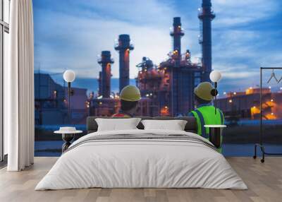 industrial engineering working in a power plant, teamwork twilight Wall mural