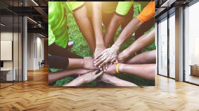 Teamwork Join Hands Support Together Concept. Sports People Joining Hands Wall mural