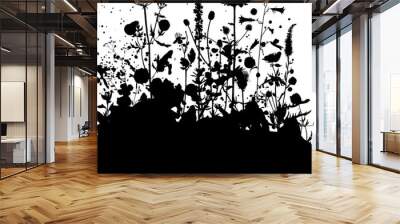 Background with drawing herbs and flowers Wall mural