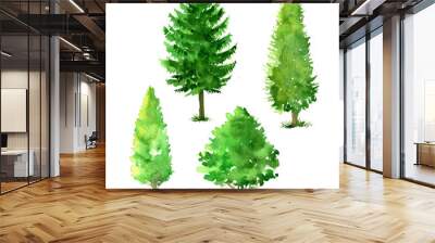 set of trees drawing by watercolor Wall mural