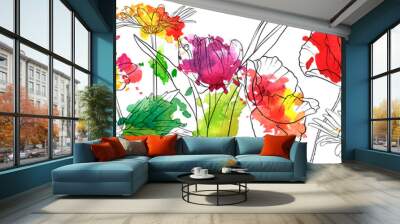 vector drawing flowers Wall mural