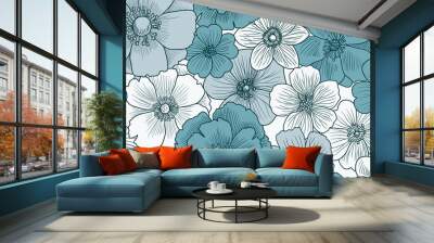 vector drawing vintage seamless pattern with flowers, hand drawn illustration Wall mural