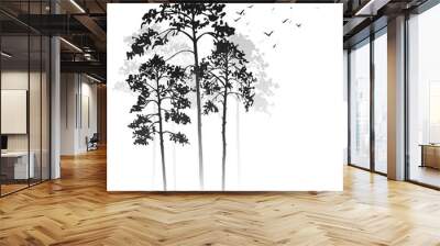 vector landscape with pine trees Wall mural