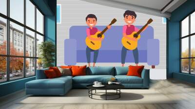 Play guitar Father Son Activities Perfect Family Bonding spend time together.children is essential to their growth and development and to the type of human.vector illustration in flat cartoon style Wall mural