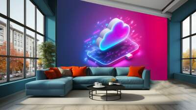 Cloud Storage Services Glowing Icon Generative AI Wall mural