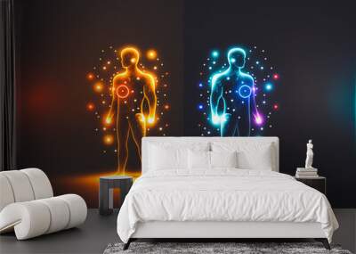 Neon glow human body silhouette representing energy and healing process Generative AI Wall mural