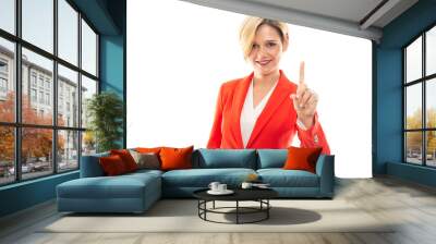 Young pretty business woman showing number one gesture. Wall mural