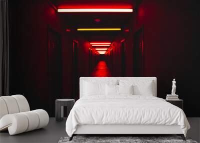 Red light corridor scary concept horror scenery fear concept  Wall mural