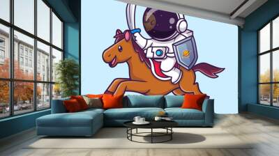 Cute Astronaut Warrior Riding Horse With Sword And Shield 
Cartoon Vector Icon Illustration. Science Animal Icon Concept 
Isolated Premium Vector. Flat Cartoon Style Wall mural