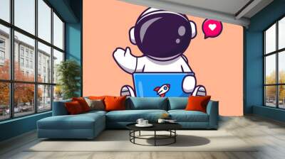 Cute Astronaut Working On Laptop Cartoon Vector Icon 
Illustration. Science Technology Icon Concept Isolated 
Premium Vector. Flat Cartoon Style Wall mural