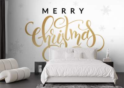 vector illustration of hand drawn lettering - Merry Christmas and happy new year - with snowflakes on the background Wall mural