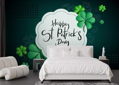 Vector illustration of saint patricks day greetings banner template with hand lettering label - happy st. patrick's day- with paper origami clover leaves Wall mural