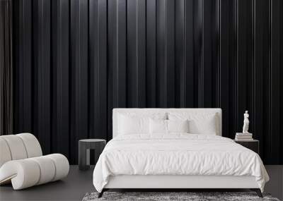 Metallic black texture. Steel sheet roof background. Iron corrugated background. Wall mural